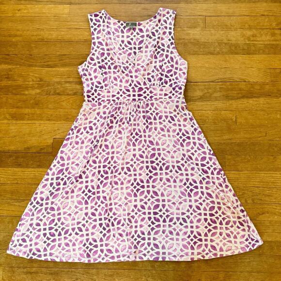JM Collection purple white a-line knee length summer dress size medium M b10 - Picture 1 of 4